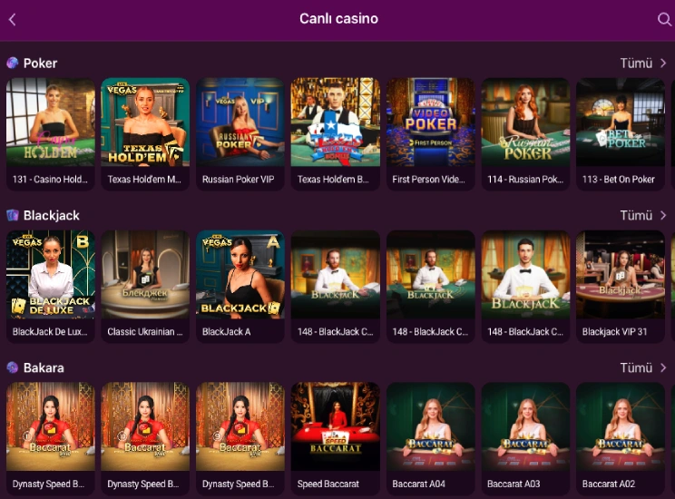 Lüks Casino Canlı Casino blackjack masası krupiye ekranı